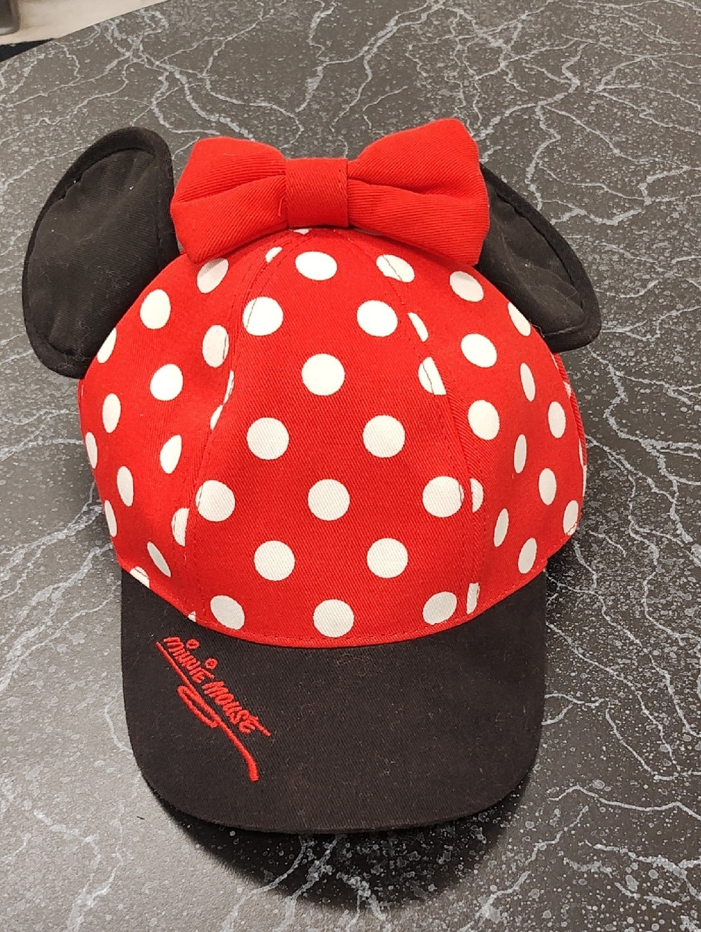 Disney Red and White Polka Dot Minnie Ear Hat with Black Embroidery